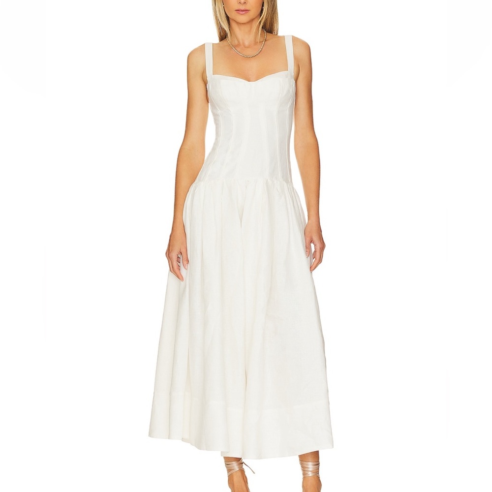 NICHOLAS Makenna Drop Waist Corset Midi Dress in Milk - Size 2